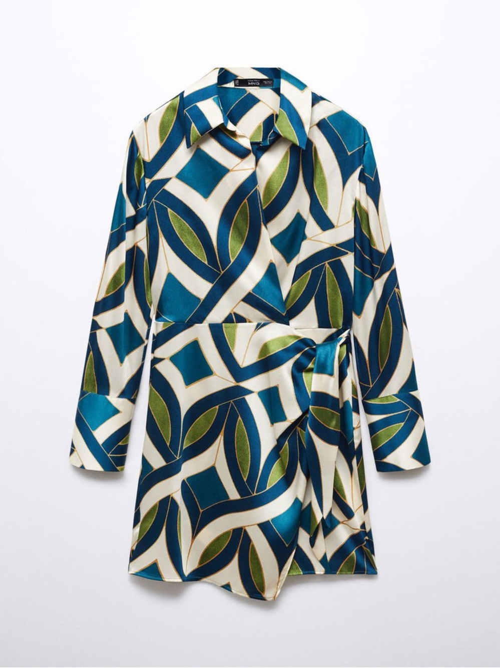 Mango Quanti Geometric Print Mini Satin Dress in Blue Multi Size US 4 Euro Small